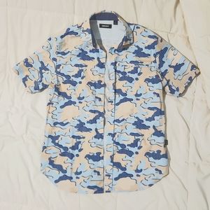 DKNY mens short sleeve retro camouflage button up